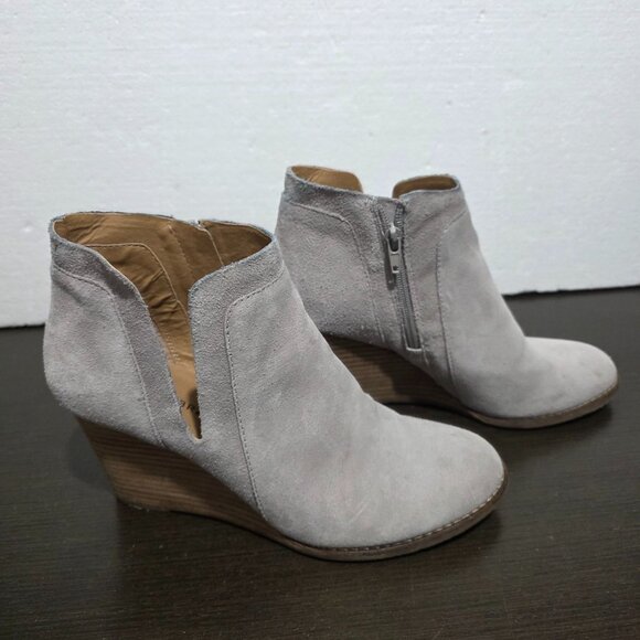 Lucky Brand Shoes - Lucky Brand LK-YABBA Gray Suede Wedge Zip Ankle Booties 9M/40